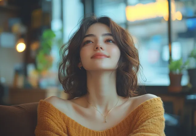 Smiling young Indian woman texting on smartphone while relaxing in a cozy armchair indoors