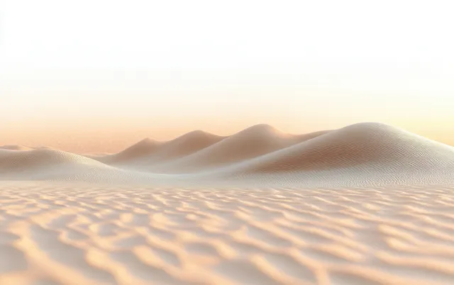 Warm sunset light over soft sand dunes with rippling patterns and long gentle shadows
