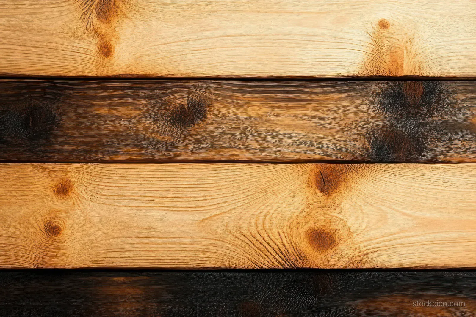 Horizontal wooden planks with alternating light natural and dark burnt grain textures.