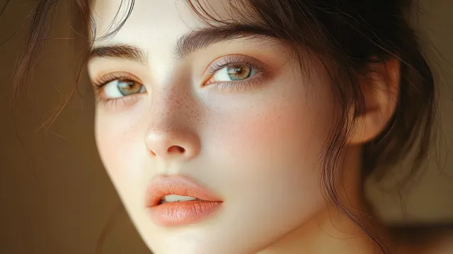 Asian woman soft portrait in natural window light with gentle wind-tossed hair