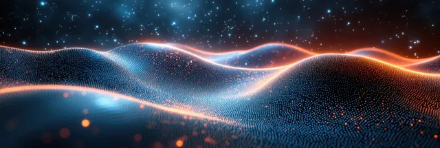 Futuristic medical background shows glowing hexagonal grid waves with bright molecular connection lines across a dark field.