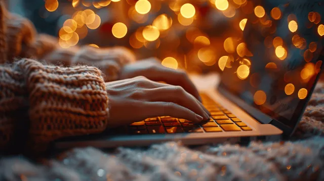 Person typing consent on digital policy screen with glowing bokeh laptop background