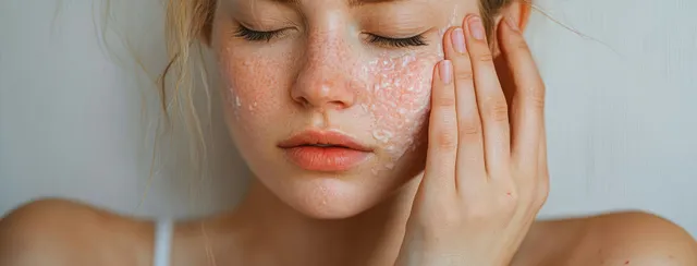Young woman scratching a red itchy forearm rash from eczema and insect bites, close-up