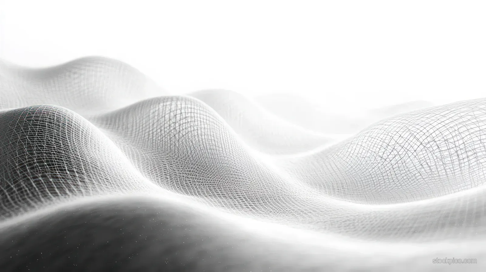 White undulating 3D surface formed by fine mesh grid lines, lit by soft bright lighting to show depth.