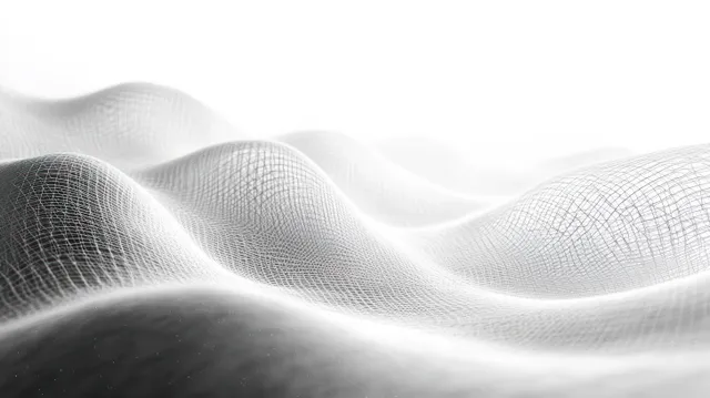 White 3D wavy mesh surface with grid lines under bright soft lighting depth