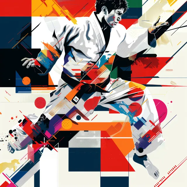 Dynamic Judo Action Illustration Featuring a 66 kg Japanese Judoka