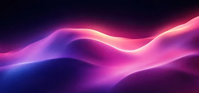 Glowing purple and pink abstract waves on a dark blue gradient background with grain texture