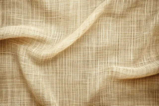Light brown jute hessian sackcloth with visible woven texture draped over a cream fabric background.