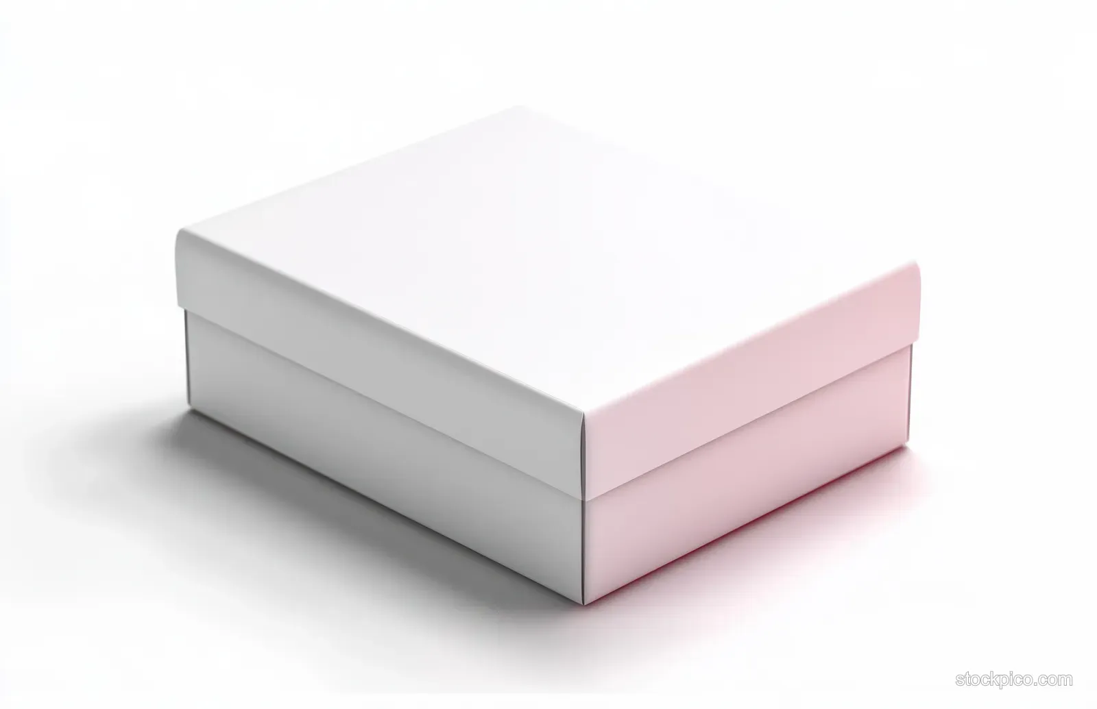 A white cardboard box mockup with a blank label area on a clean studio white background.