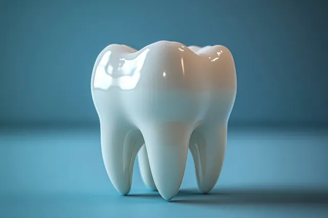 A white 3D tooth model with a subtle toothpaste setup emphasizes enamel shine and oral hygiene protection.