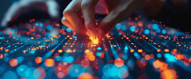 A hand holds a smartphone displaying calendar reminders while glowing icons hover over a dark blurred background.