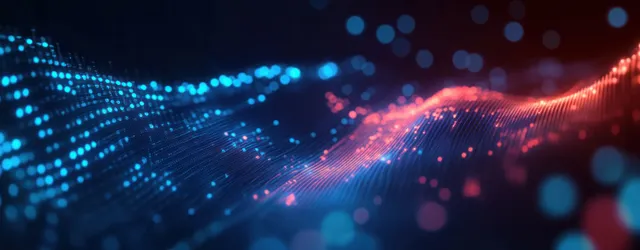 Neon AI data streams forming glowing finance charts across a dark cyberspace grid