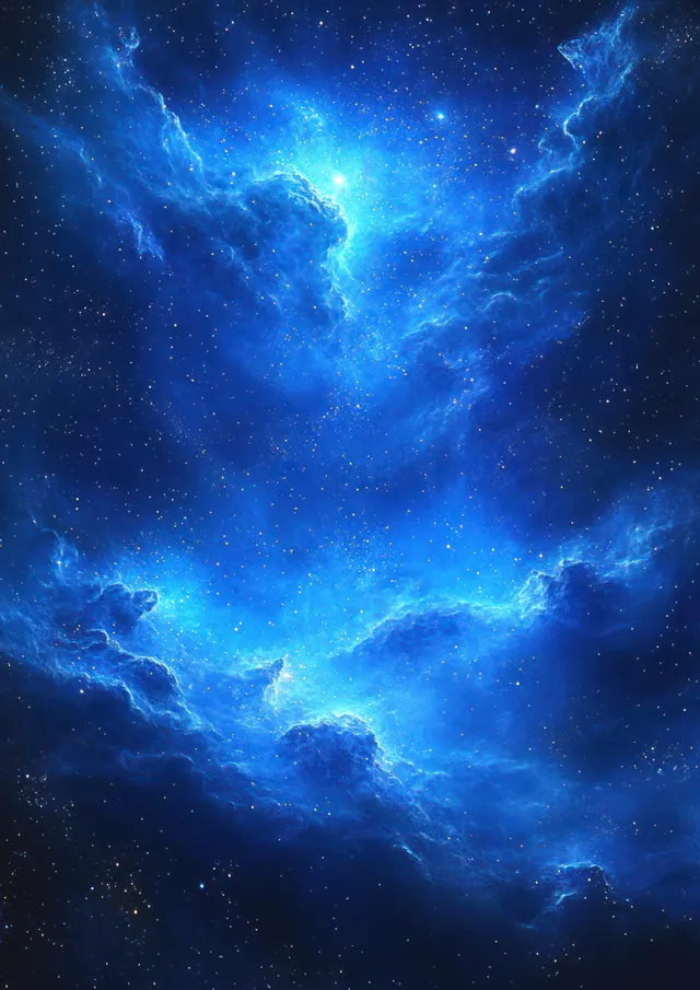 Blue cosmic nebula with glowing stars and swirling clouds in deep space with Ink Like Swirls