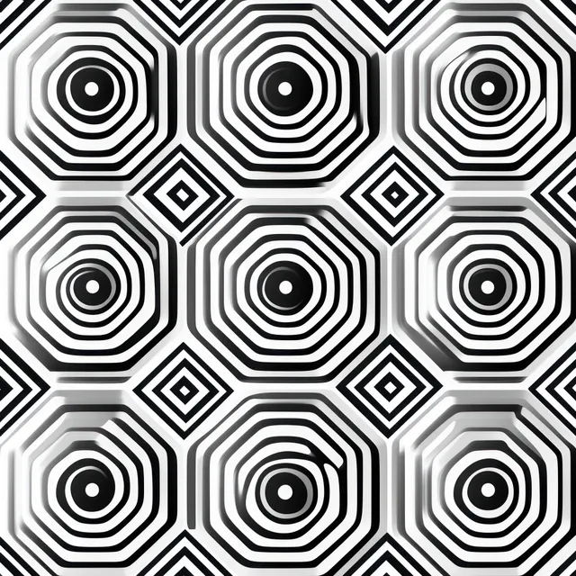 Seamless black and white geometric pattern of concentric octagon frames and diamonds