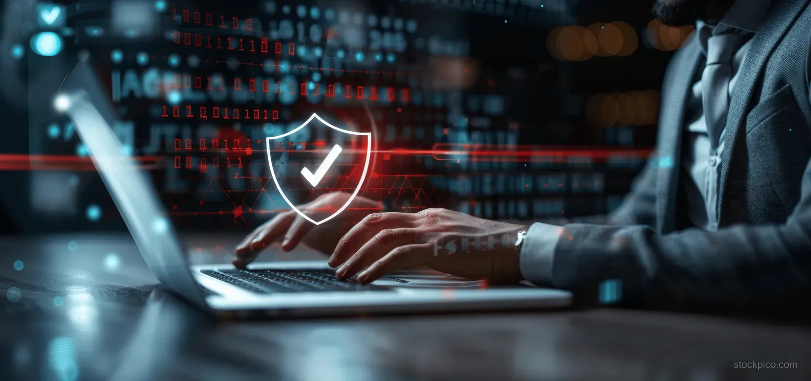 Illustration depicting enterprise cybersecurity concepts like encryption and secure access for protecting confidential data online.