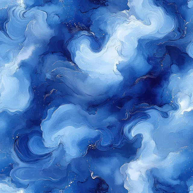 Swirling blue and white watercolor clouds spiral into marbled fluid motion background