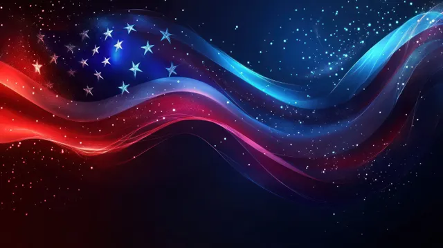 Abstract American flag waves with glowing stardust stars for Fourth of July celebration
