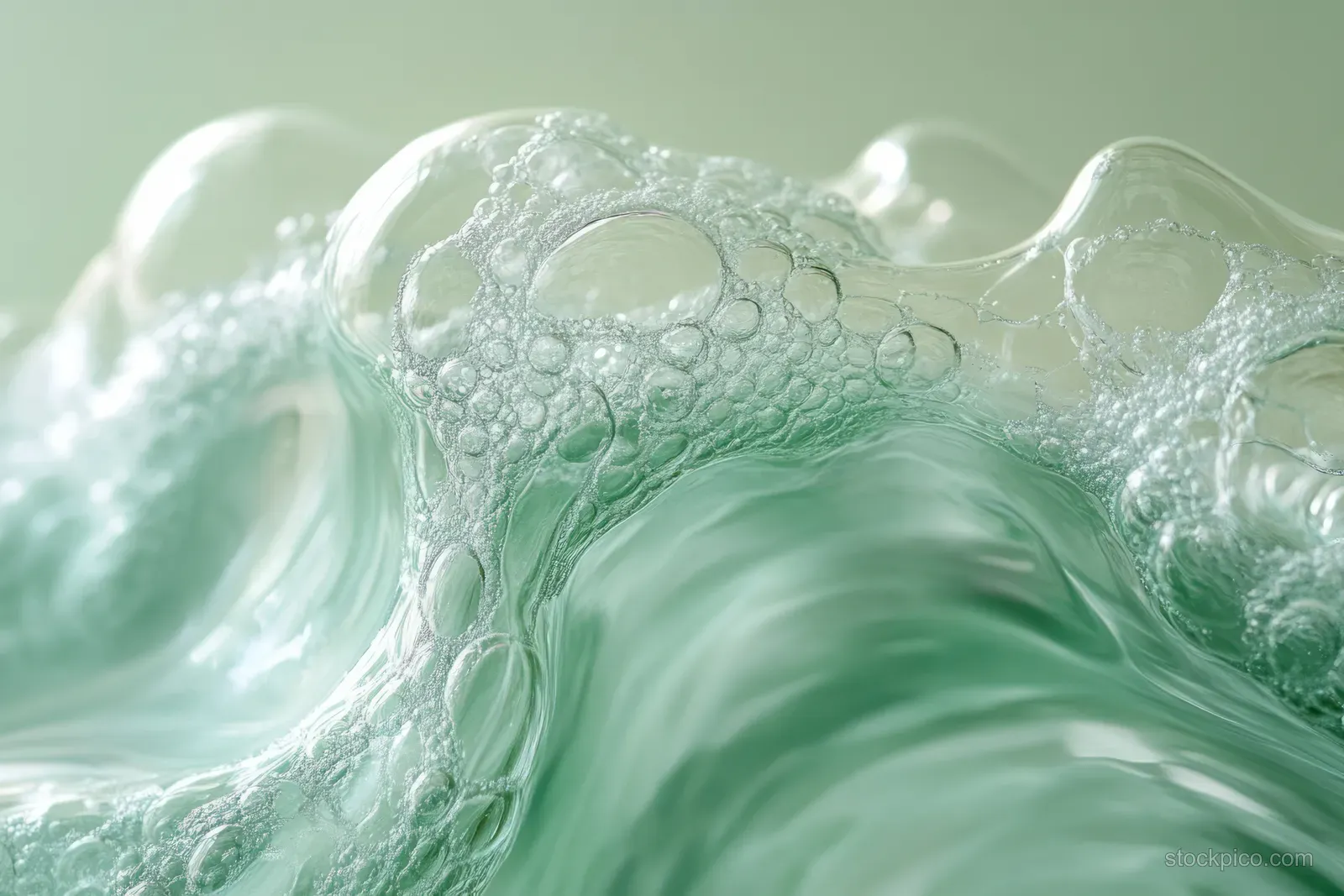 Close-up of white cleansing mousse foam with soap bubbles forming an abstract lather texture.