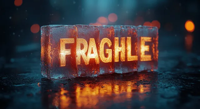 Shattered fragile label transforming into agile strategy on a dark reflective surface