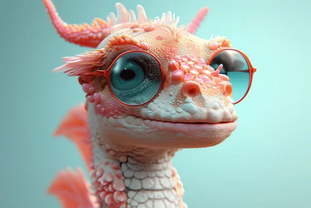 Colorful sea dragon wearing oversized sunglasses against a soft pastel gradient