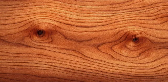Cherry wood grain close-up showing swirling knots and warm textured plank pattern
