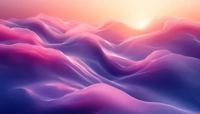Soft purple and blue gradient landscape waves with glowing sunrise horizon