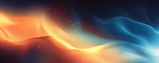 Grainy gradient background with glowing blue and orange wave-like curves fading into dark tones.