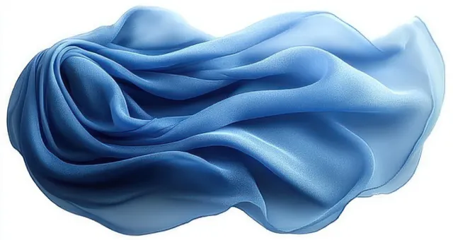 Light blue silk fabric draped in soft waves on a clean white background
