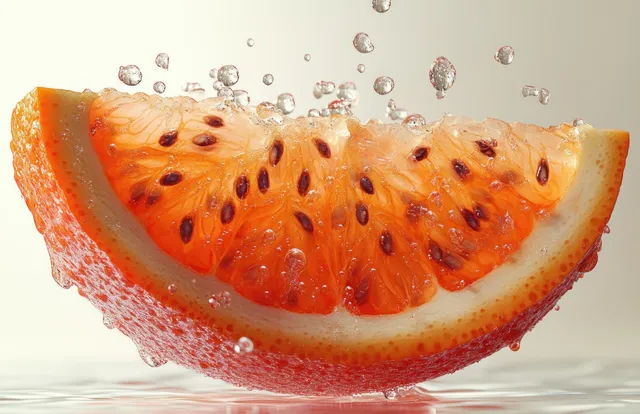 A vibrant orange slice showcases its juicy texture against a clean white background.