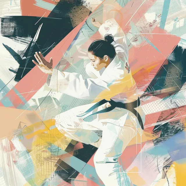 South Korean Judo Athlete Executing a Dynamic Throw in Arena