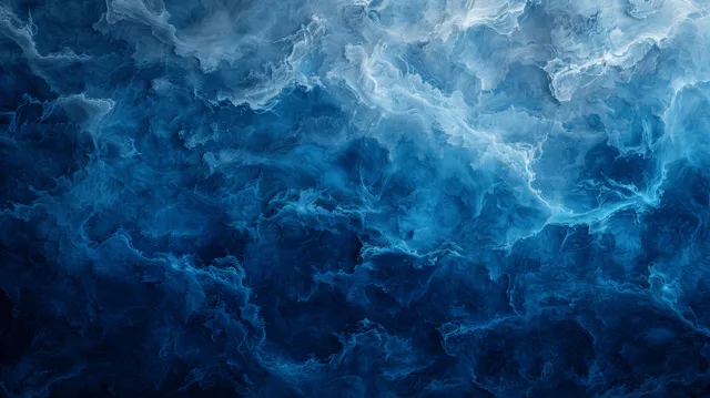 Dark blue watercolor clouds with smoky grunge texture fill a rough paper background.