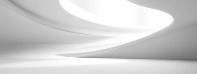 Minimalist abstract white curves with soft overhead lighting and smooth shadow gradients