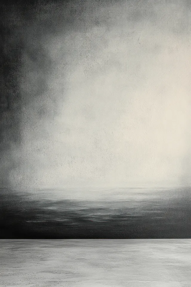 Grayscale smoky abstract studio backdrop with a spotlight-like fade across an empty concrete floor.