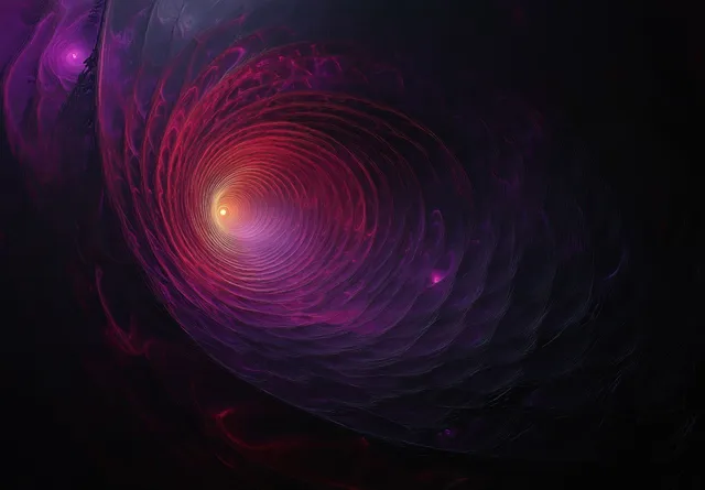 A glowing spiral tunnel of red, purple, and pink light fading into darkness.
