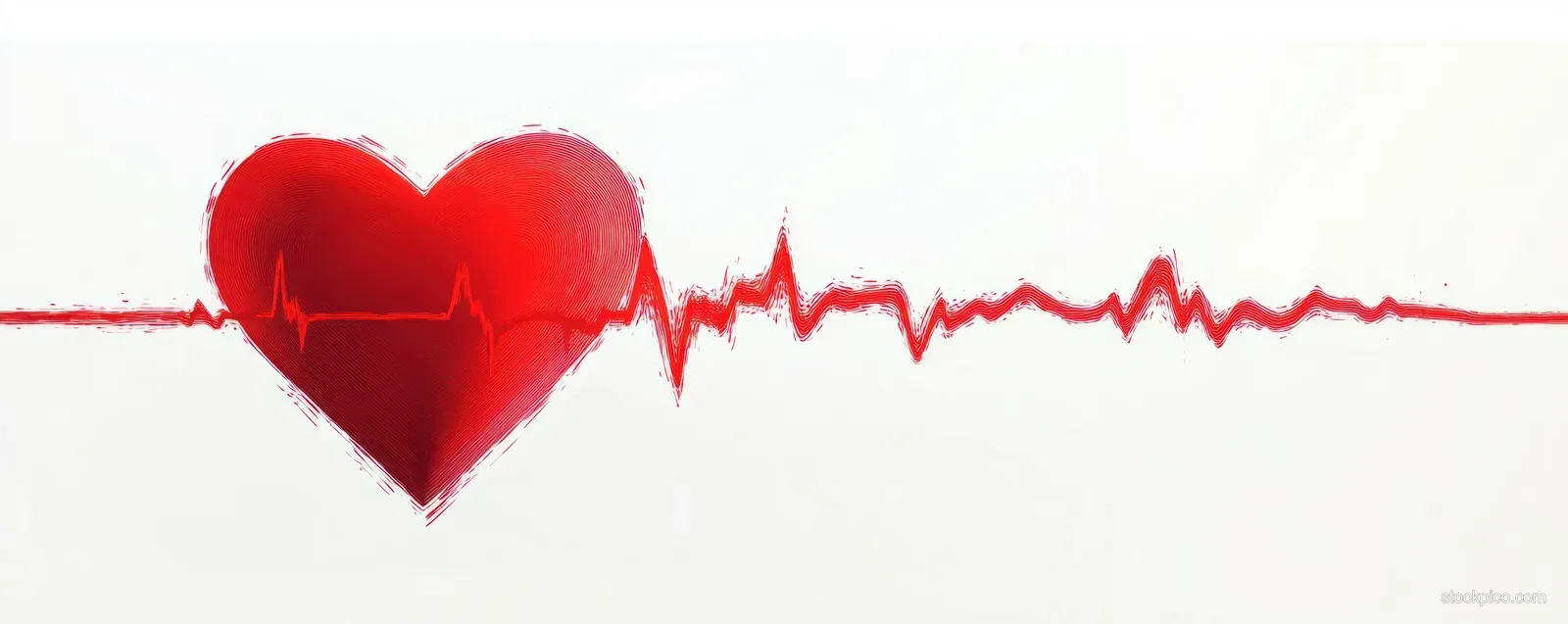 Red heart icon attached to a continuous red heartbeat line on a white background.