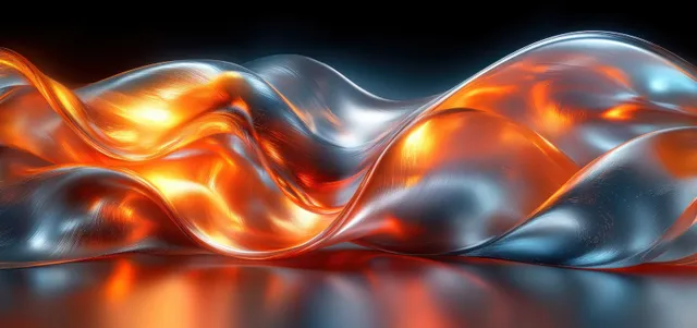 Iridescent metallic ribbons flowing across a dark abstract background with dramatic light