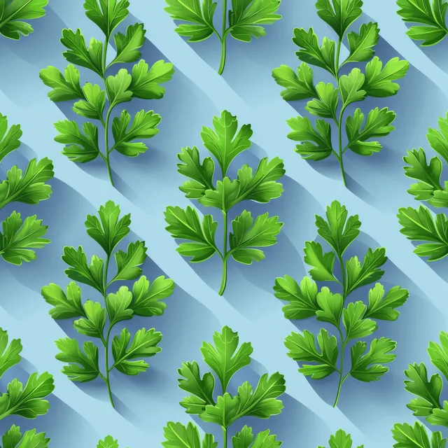 Parsley Leaves Seamless Pattern on Light Blue Diagonal Background