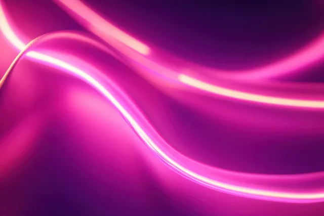 Pink and purple neon light trails curve through a dark abstract background with glowing blur.