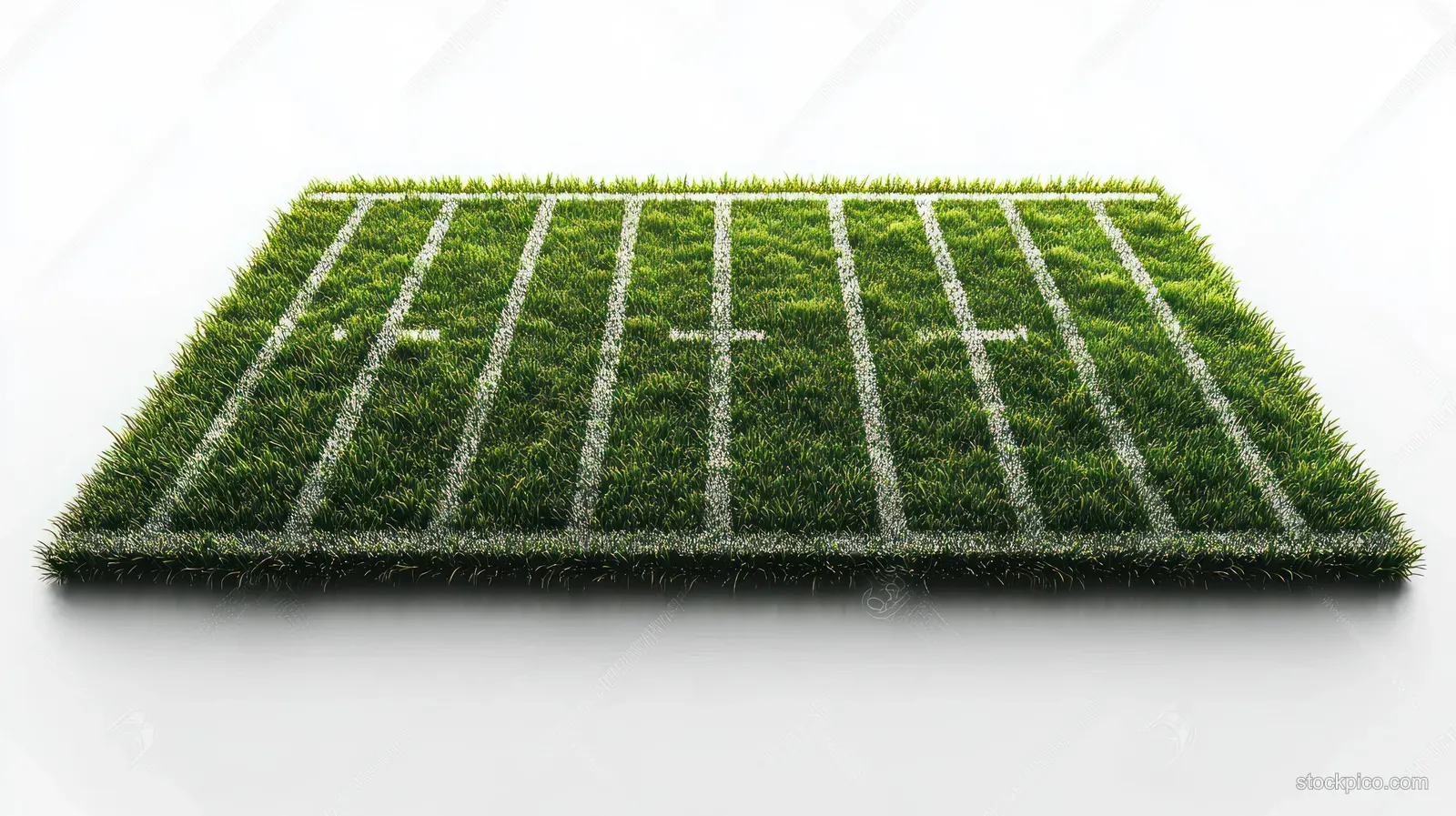 Aerial view of an American football field turf with clear yard lines and green grass texture.