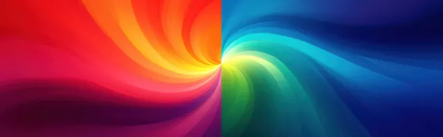 Colorful radial gradient background with spiral swirls converging at a glowing central burst
