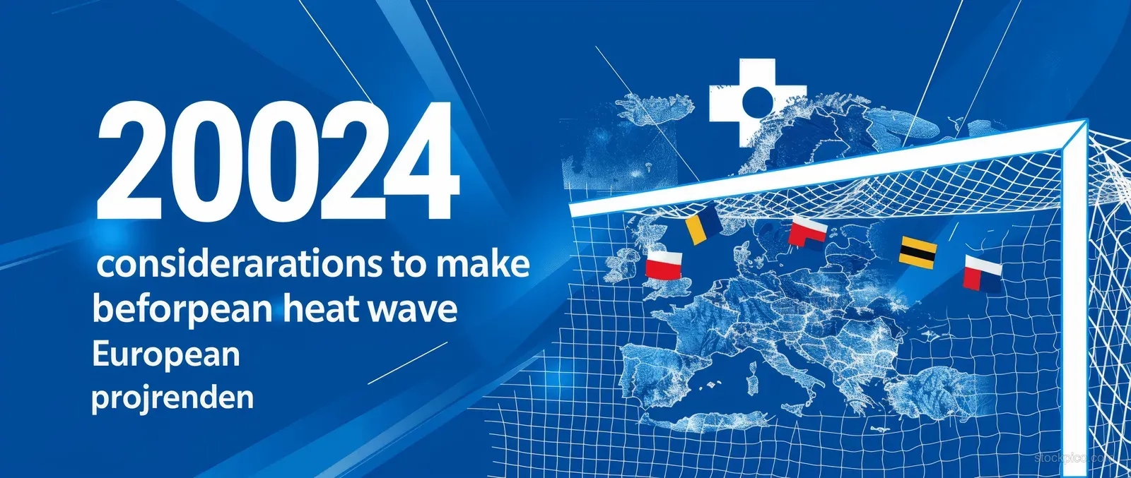 A 2024 European soccer poster displays a heat wave map over Europe with a goal net and small flags.