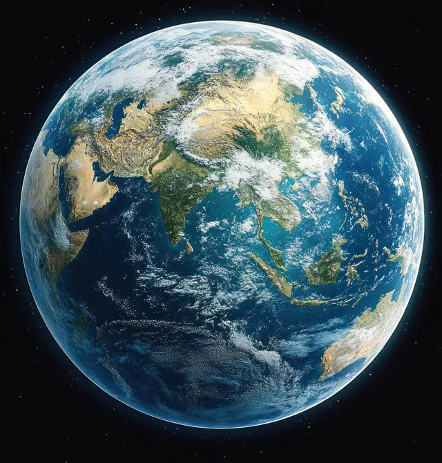 Hyper-real Earth globe floating in space with vivid ocean blues and detailed continents
