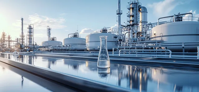 Hydrogen energy plant with steel tanks and reflective chrome table