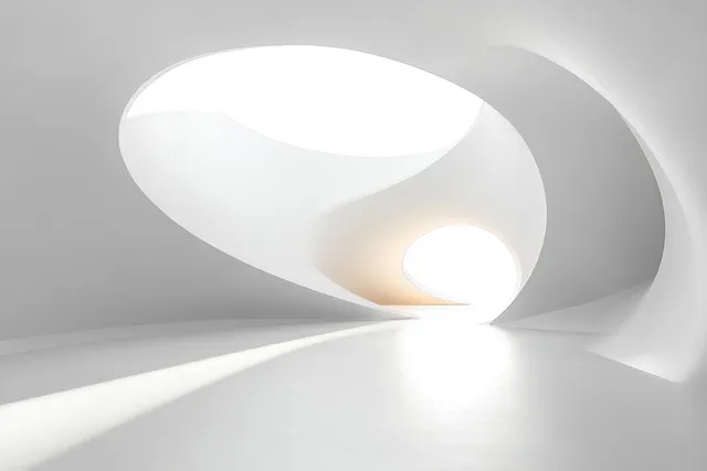 Futuristic minimalist corridor with soft light glow and abstract circular tunnel geometry