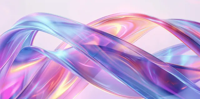 Futuristic iridescent ribbons curve across a light background with abstract glowing lines
