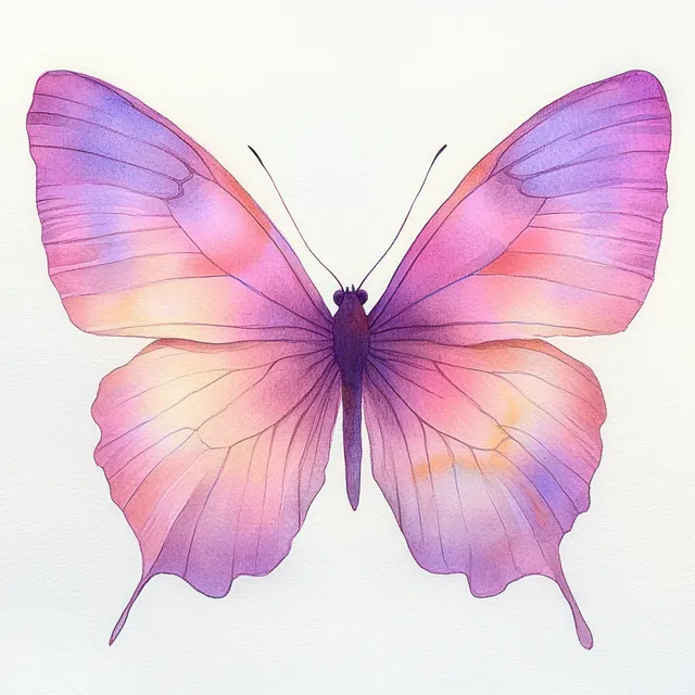 Watercolor butterfly illustration with pink and lavender wings, intricate vein patterns, isolated