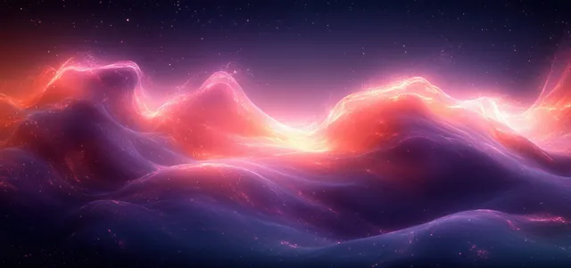 Dreamlike abstract background with glowing fluid waves in rich purple and pink gradients, evoking ethereal motion and depth.