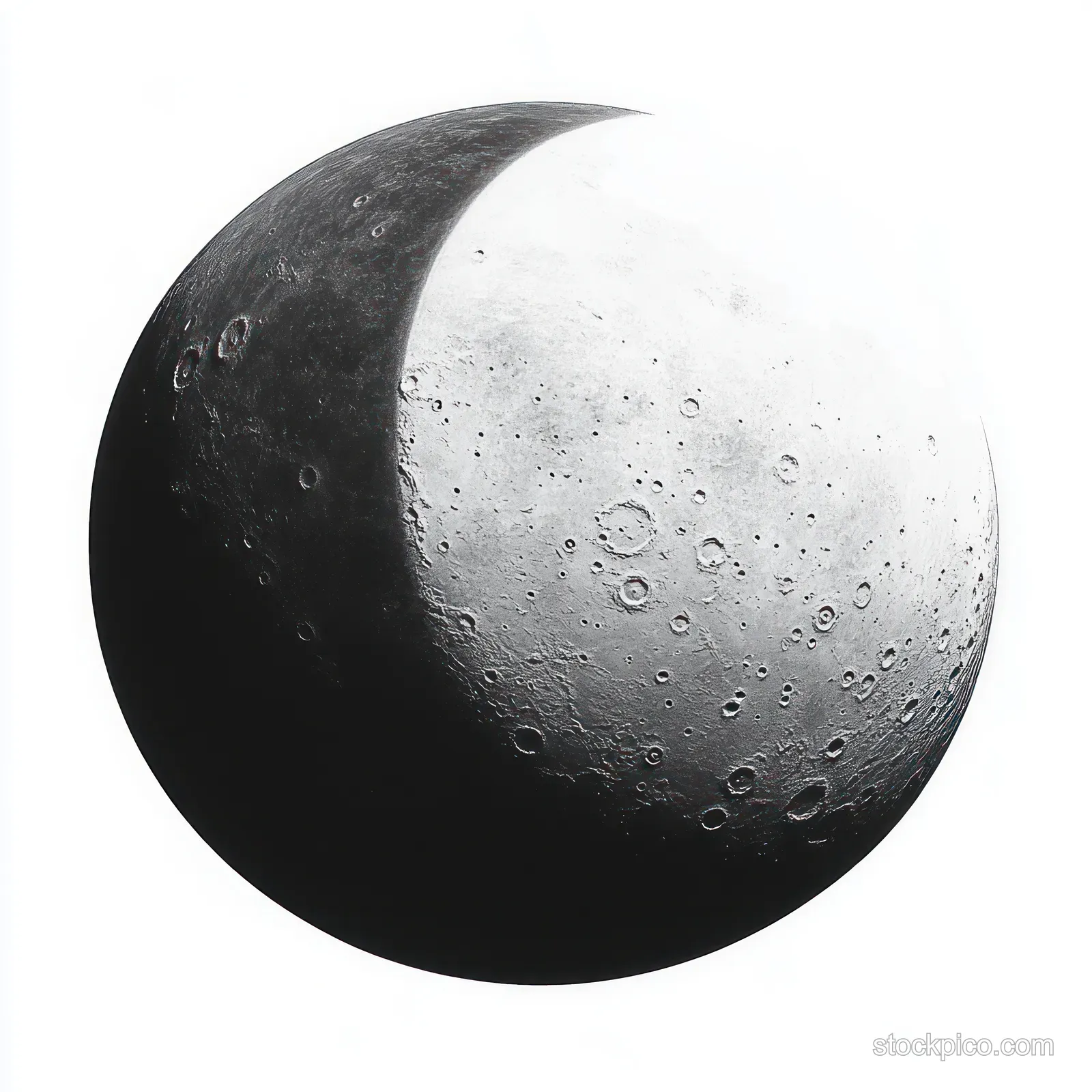 Black and white close-up of a partially lit moon with crater details and a strong shadow boundary.