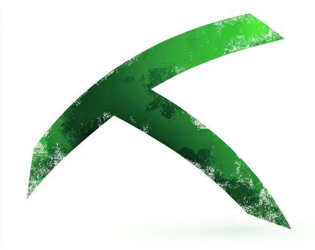 Large green checkmark icon with textured grunge shading and a soft shadow on a white background.