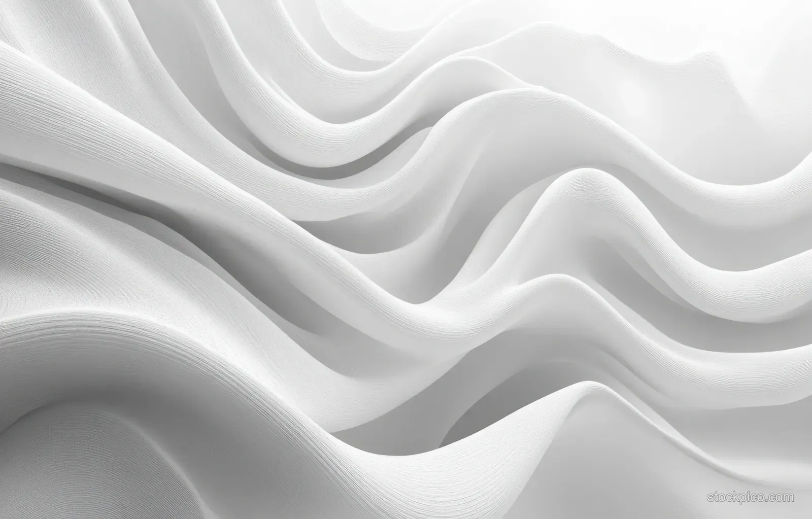 White layered wavy curves form flowing ribbon-like contours with soft shadows across a clean abstract background.